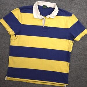 J Crew Rugby Polo Shirt Mens XL Yellow Blue Striped Side Vents Preppy Casual